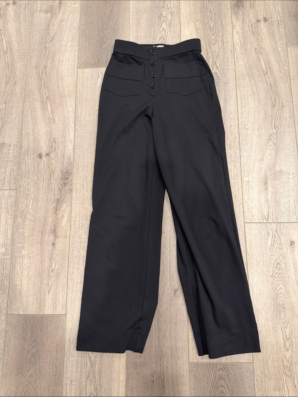 HALARA Wide-Leg High-Rise Black Pants with Button Front